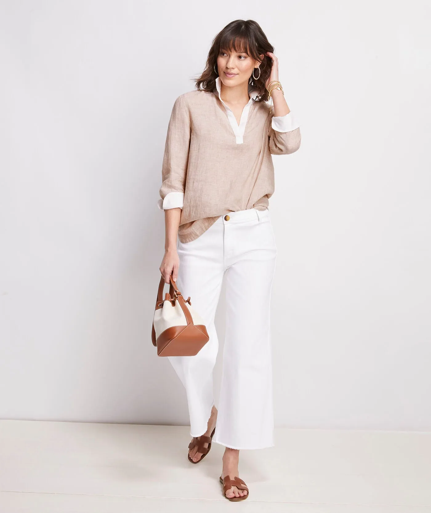 Vineyard Vines Women's Contrast Linen Lucaya Tunic - Crossdye Sand