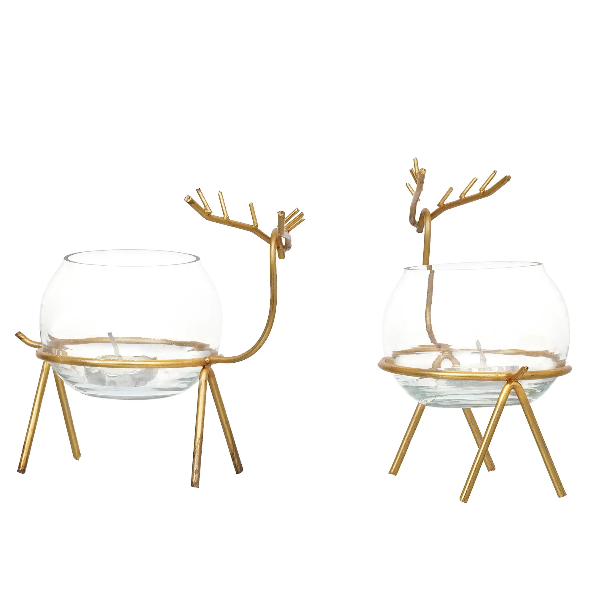 Webelkart Premium Iron Reindeer tealight Candle Holder for Home and Table Decor | Diwali tealight Holder for Home and Dining Room Decor (Gold)