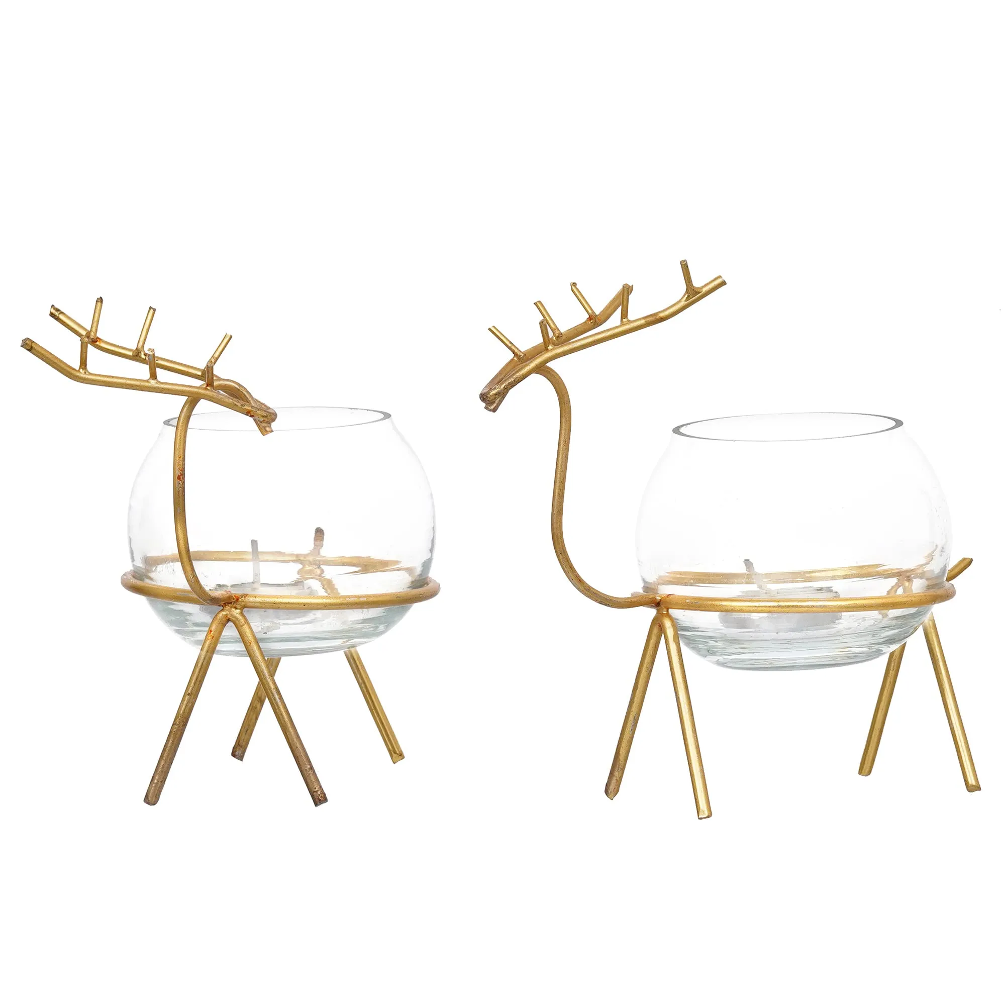 Webelkart Premium Iron Reindeer tealight Candle Holder for Home and Table Decor | Diwali tealight Holder for Home and Dining Room Decor (Gold)