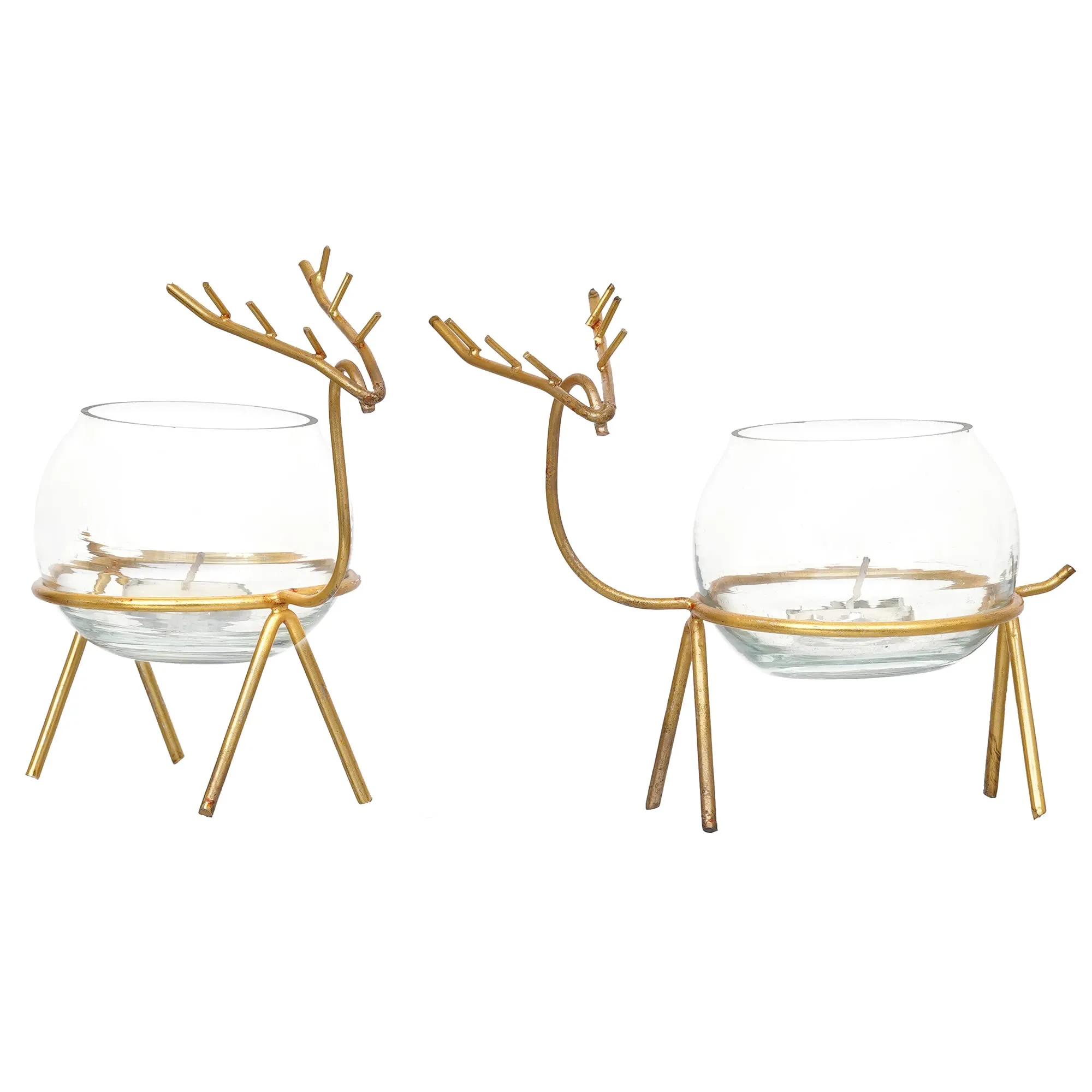 Webelkart Premium Iron Reindeer tealight Candle Holder for Home and Table Decor | Diwali tealight Holder for Home and Dining Room Decor (Gold)