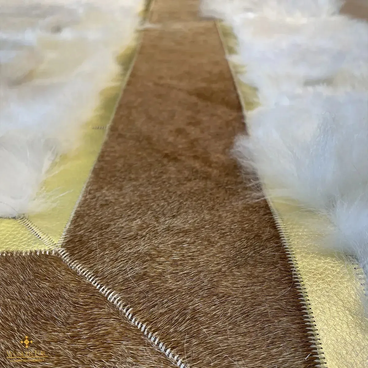 White Sheepskin with Brown Cowhide Sides Area Rug, Throw Wool Rug